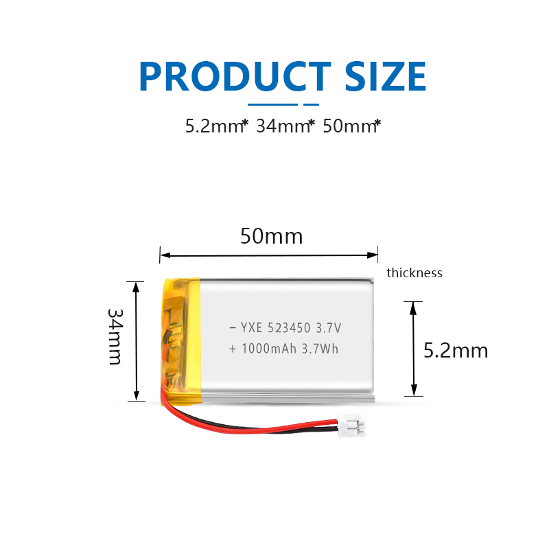 3.7 V Li-ion Battery 523450-1000mah